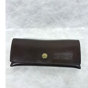 Vintage LensCrafters Brown Faux Leather‎ Eyeglass Case Gold Tone Accents Retro